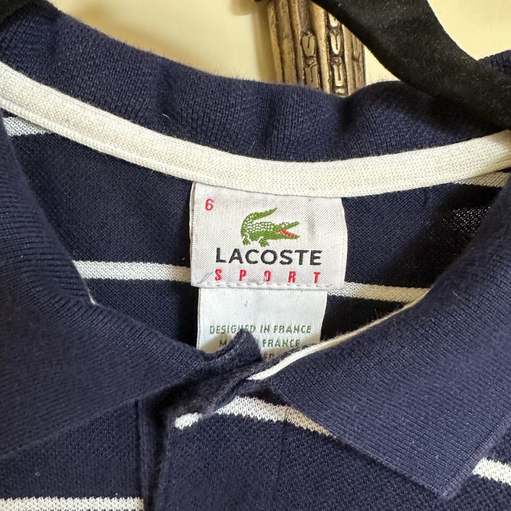 Lacoste Navy/White Stripe Men’s Shortsleeve Polo Sz 6 XL - Picture 3 of 4